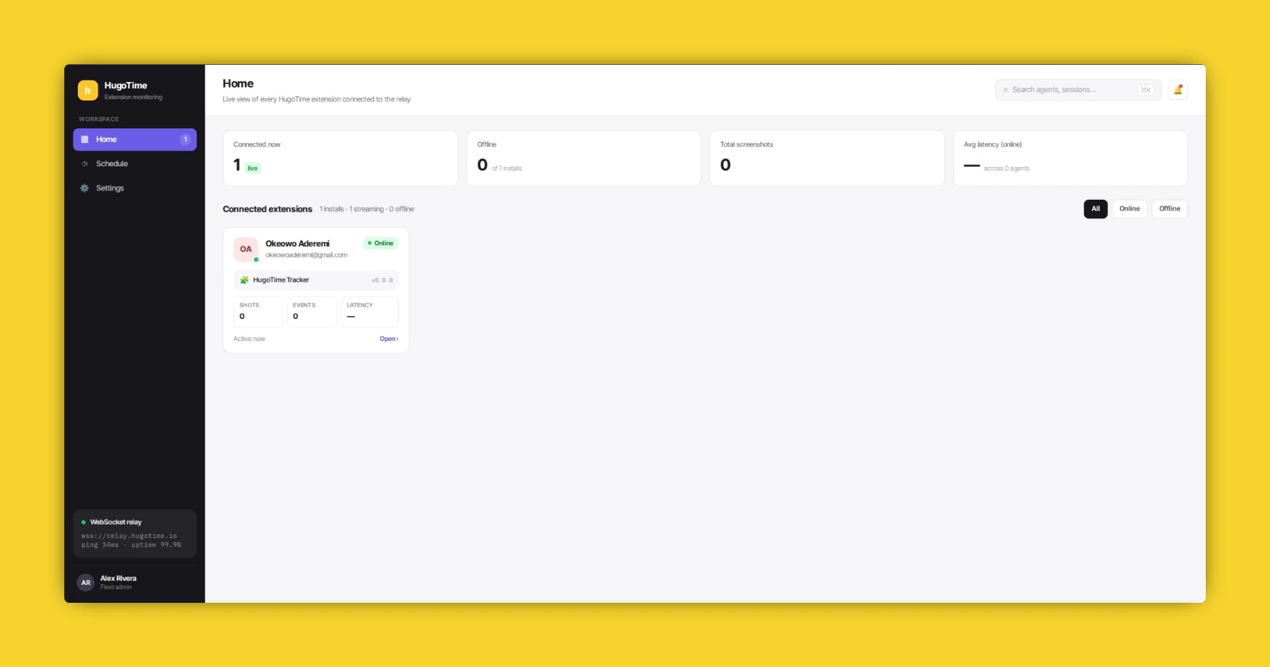 HugoTime - Browser Activity Tracking & Remote Fleet Management, Built with WXT and NestJS